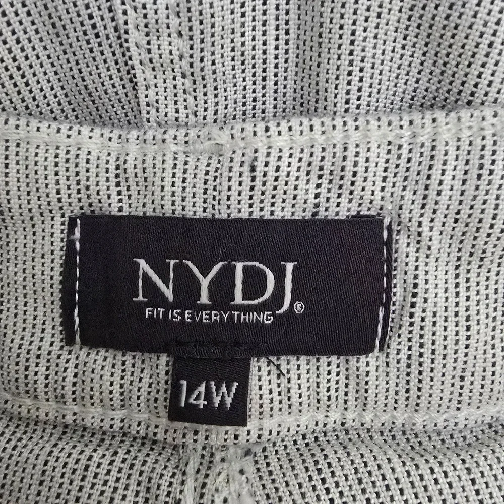 NEW NYDJ Pants Womens 14W Light Gray The Trouser Stubby Stripe‎ Linen Blend